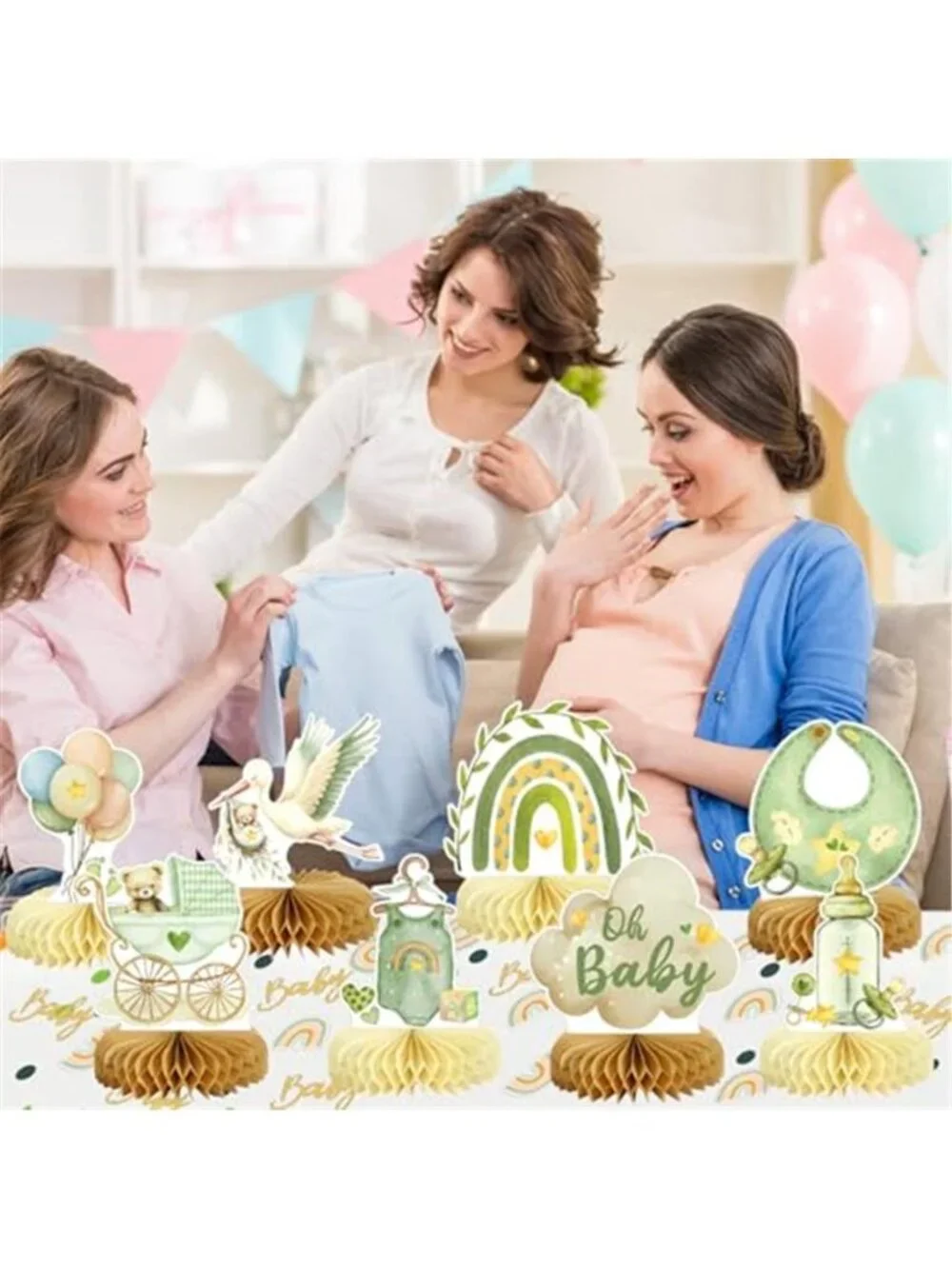 Baby Shower Decorations Boy Table Centerpieces Honeycomb Confetti Green 68 Piece